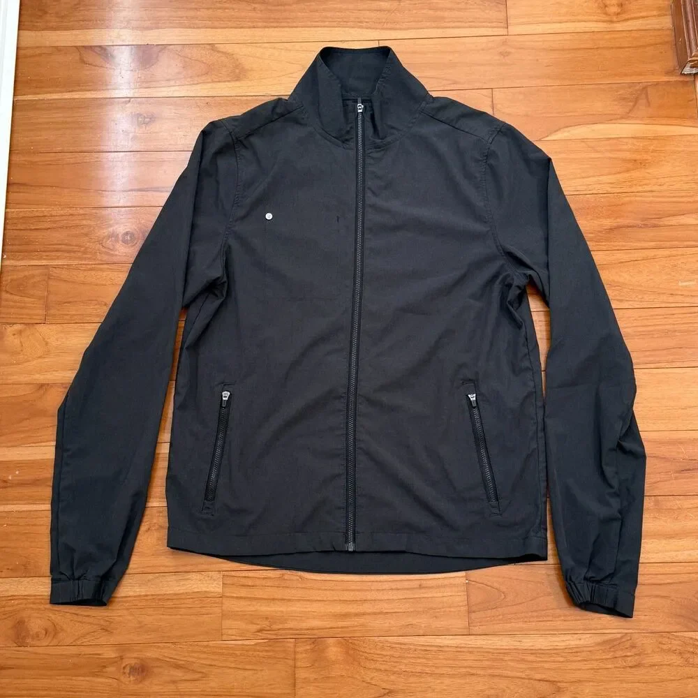 Men Vuori Venture Track Jacket Water Resistant Lightweight Black Linen Outdoor